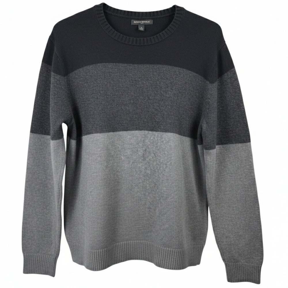 Banana Republic Sweater‎ Mens Medium Colorblock Grey Black Cotton Wool Blend